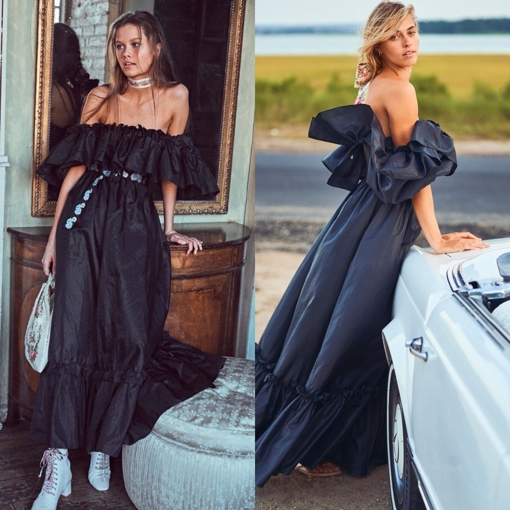 LOVESHACKFANCY Tara Ruffle Maxi Dress Black Sz S